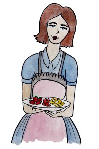 Illustration of a lady serving appetizers 